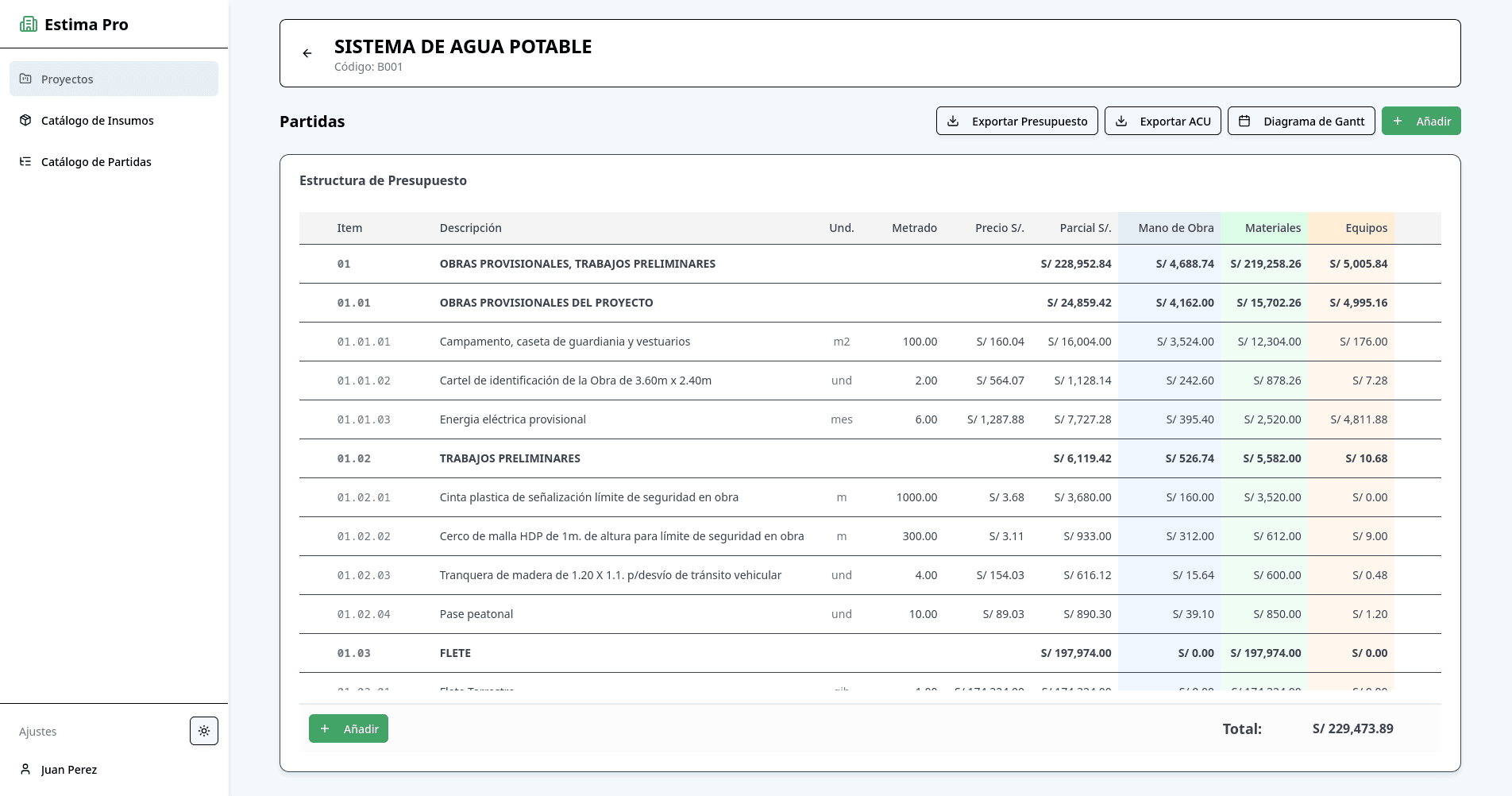 Estima Pro project screenshot